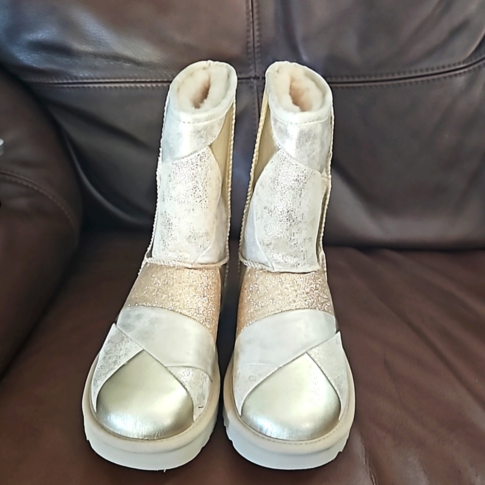 Brand new never worn gold patchwork UGG boots